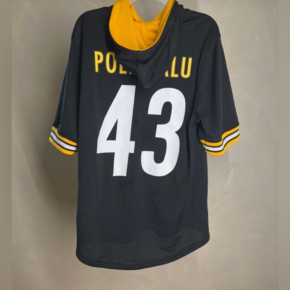 Mitchell & Ness Pittsburgh Steelers Troy Polamalu Black Mesh Hoodie T-Shirt|Sz:M - Picture 3 of 16